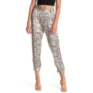 ATM Women's Snake Print 100% Silk Jogger Pants - Cream/Gray, L